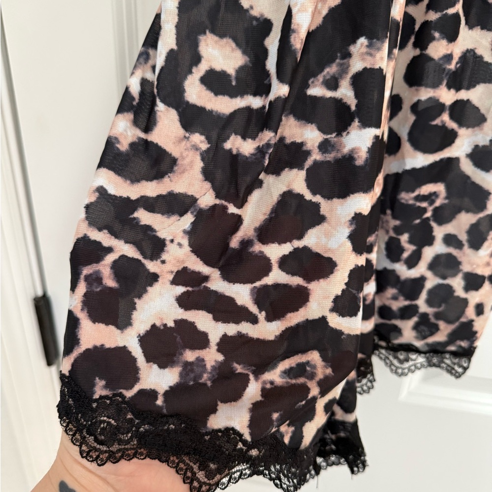 SHEIN Leopard Print Chemise Brown and Black Lace Trim - Picture 2 of 5